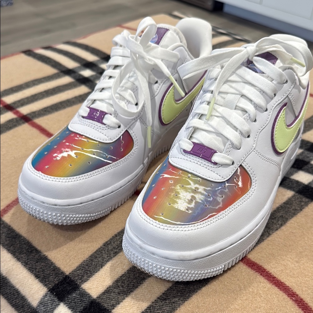 Nike Air Force 1 White With Rainbow And Lime Accents